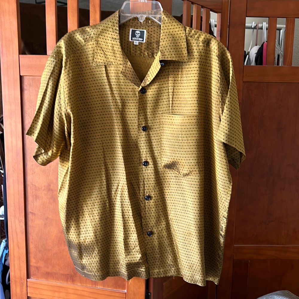 Vintage Sinister Copper Black Diamond Print Short Sleeve Shirt